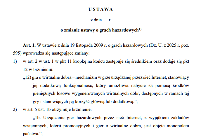 Fragment projektu nowelizacji ustawy o grach hazardowych, druk sejmowy 2356