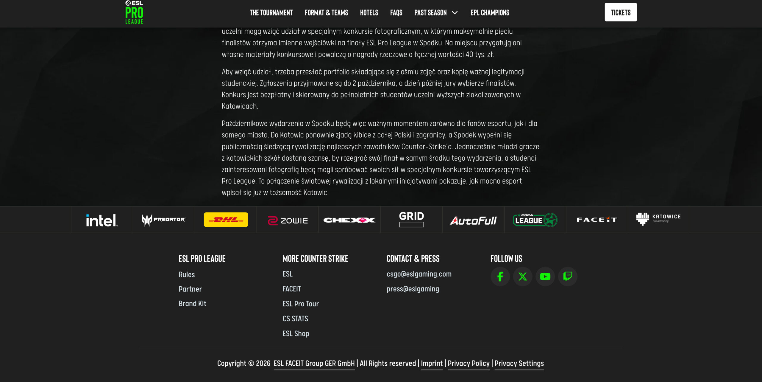 ESL Pro League Katowice: strona ESL z&nbsp;inicjatywami szkolnymi oraz&nbsp;logotypami CHEXX i&nbsp;Katowic