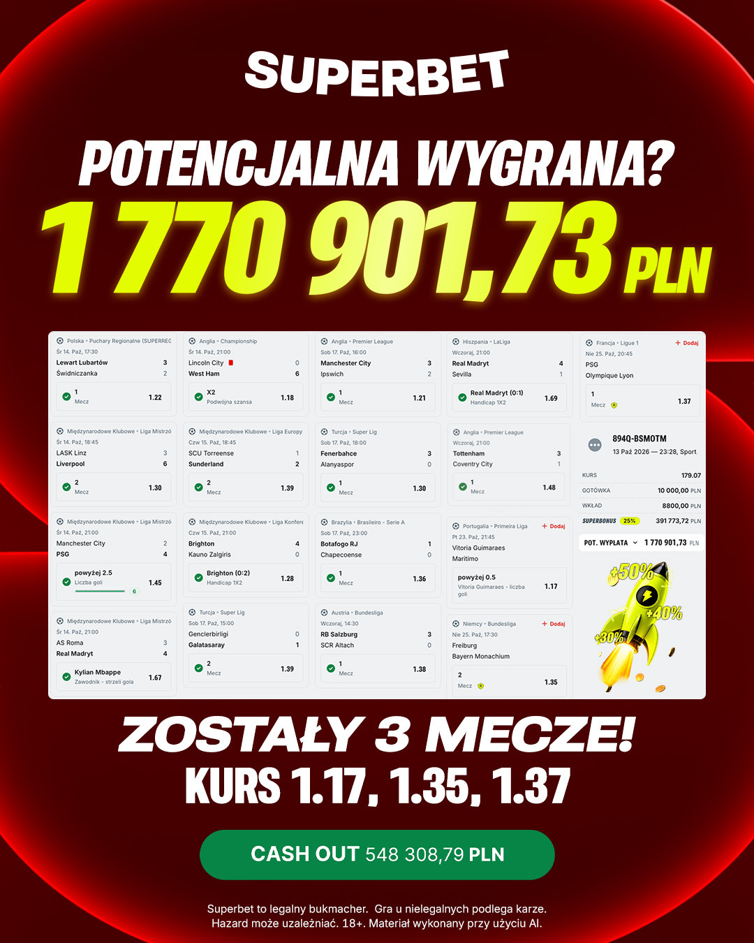 Kupon Superbet z&nbsp;potencjalną wygraną 1 770 901,73 PLN